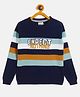 RVK Full Sleeves Rugby Striped & Expect Nothing Text Embroidered  Pullover Sweater - Navy Blue