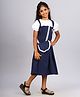 Zion Half Sleeves Motif Embroidered  Fit And Flare Dress With Purse - Navy Blue