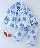Mom's pet Full Sleeves All Over Floral Printed Coordinating Fur Lined Night Suit - Blue
