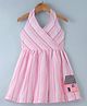 ORRIGANY Knitted Sleeveless Striped Frock With Hut Patch- Pink