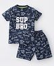 Smarty Boys Cotton Knit Half Sleeves T-Shirt & Shorts Set Scooter Print - Navy Blue