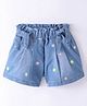 Little Kangaroos Denim Shorts With Floral Embroidery - Light Blue