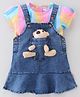 Wow Clothes Cotton Woven Frock With Half Sleeves Inner T-Shirt & Teddy Applique -Multicolor