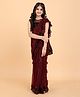 SHRITHI Fashion Fab Kids Supernet Tikli Work Ready To Wear Saree With Unstitched Blouse Piece- Maroon