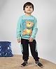 Polka Tots Full Sleeves Teddy Printed Cargo Style Coordinating Joggers Set - Sea Green