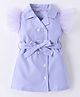 Kookie Kids Frill Sleeves Solid Colour Frock with Belt - Purple