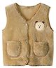 MOMISY Sleeveless Teddy Face Detailed Fur Vest - Khaki Brown