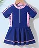 Kookie Kids Half Sleeves Frock Swimsuit with Text Print - Navy