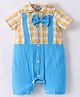 Kookie Kids Half Sleeves Checked Romper With Bow Applique- Yellow