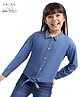 Arias Cotton Woven Full Sleeves  Knotted  Embellished Light Washed  Top - Blue