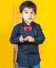 Polka Tots Full Sleeves Solid Shirt With Bow Tie - Navy Blue