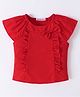 Kookie Kids  Half Sleeves  Top with Frill Detailing Bow Applique Solid Colour - Red