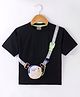 Little Kangaroos Cotton Woven Half Sleeves Solid Colour T-Shirt with Fanny Bag - Black