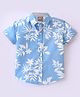 Little Kangaroos Cotton Woven Half Sleeves Leaves Printed Shirt - Sky Blue