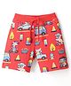Babyhug Cotton Looper Mid Thigh Shorts with Vehicles Print - Red