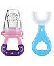 NeonateCare Fruit Nibbler & U-Shaped Toothbrush for Kids - (Pink fruit feeder - Blue U Shape Brush)