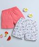 BUMZEE Pack Of 2 Solid & Baby Unicorn  Printed Shorts - Coral & White