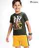 Honeyhap Premium  100% Cotton Jersey Knit Half Sleeves NYC Printed Bio Washed T-Shirt & Shorts Set - Olive & Old Gold Yellow