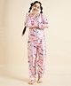 Cherry & Jerry Full Sleeves Space Theme Printed Night Suit Set - Pink