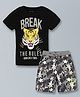 Plum Tree Half Sleeves Tiger & Stars Printed Cotton Tee With Shorts - Black