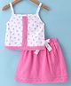 Pepito Cotton Knit Sleeveless Top & Skirt Set with Floral Print - White & Pink