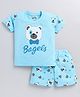 CUTOPIES Cotton Haf Sleeves Bear Printed Tee & Shorts Set - Blue