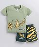 CUTOPIES Cotton Half Sleeves Tiger Printed Tee & Shorts Set - Olive