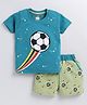 CUTOPIES Cotton Half Sleeves Football Printed Tee & Shorts Set - Peacock Blue