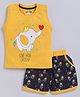CUTOPIES Cotton Sleeveless Elephant Printed Tee & Shorts Set - Mustard