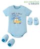 Babyoye 100% Cotton with Eco Jiva Half Sleeves Onesies With Mittens & Booties Text & Car Print - Blue