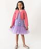 A Little Fable Floral Applique Embellished Frilled Dress With Full Sleeves Solid Shrug - Pink