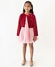 A Little Fable Velvet Tiered Dress With Full Sleeves Floral Applique Shrug - Red