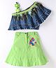 Twisha One Shoulder Lace Detailed Denim Top With Sequin Butterfly Embellished Skirt - Blue & Lime Green