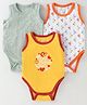 OHMS Single Jersey Sleeveless Dino Printed Onesies Pack of 3 - Multicolour