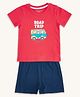 Pantaloons Baby Cotton Half Sleeves Beach Theme Animals & Vehicle Printed Tee WIth Solid Shorts - Red