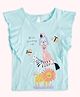 Pantaloons Baby Cotton Knit Sleeveless Baby Animals Printed Butterfly Embroidered Frill Detailed Top - Aqua Blue