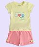 Pantaloons Baby Cotton Half Sleeves Smileys Printed Tee With Bow Applique Detailed Shorts - Yellow