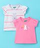 UCB Cotton Knit Half Sleeves Striped Tops with Bunny   Print Pack of 2 - Pink