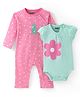 UCB Cotton Knit Raglan Sleeves Romper & Onesie Floral Print & Teddy Embroidery Pack Of 2 - Green & Pink
