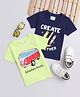 BUMZEE Pack Of 2 Half Sleeves Bus & Create Text Printed Tees - Green & Navy Blue