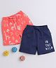 BUMZEE Pack Of 2 Animals & In The Wild Text Printed Shorts - Navy Blue & Coral
