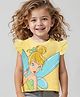 Babyhug Disney  100% Cotton Knit Frill Sleeves Top With Disney Princess Graphics  - Yellow