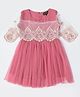 Bella Moda Three Fourth Sleeves Floral Embroidered Net Detailed  Dress - Pink