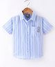 Little Kangaroos Cotton Knit Half Sleeves Striped Shirt  - Blue
