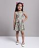Superminis Sleeveless Floral  Printed Rayon Tiered Dress - Green & Multi Colour