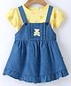 WOW Clothes Cotton Woven Singlet Frock with Half Sleeves Inner Tee Teddy Printed & Embroidered - Yellow & Blue