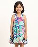 Campana Sleeveless Flower & Leaves Printed  Fit & Flared Dress - Pink & Blue