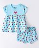 Bodycare Cotton Half Sleeves Frock With Bloomer Butterfly Print- Blue