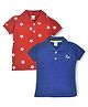 Kiwi 100% Cotton Pack of 2 Half Sleeves Solid & Star  Printed Polo Neck Tees - Red & Blue