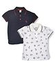 Hrit 100% Cotton Pack of 2 Half Sleeves Solid &  Anchor  Printed Polo Neck Tees -Navy Blue & White